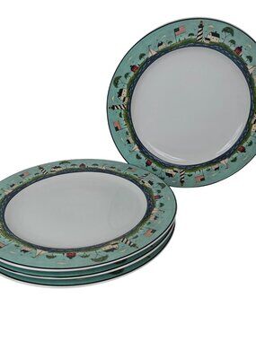 Warren Kimble Coastal Breeze 11" Dinner Plates Set Of 4 1998 Lighthouse Sakura
